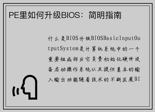 PE里如何升级BIOS：简明指南